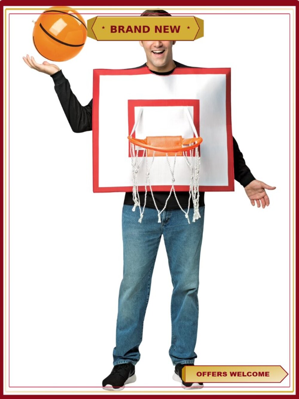 Adult Basketball Hoop Halloween Costume with Inflatable Ball One Size